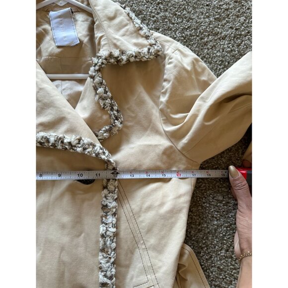 Schumacher Cream Ivory Button Trench Coat Women's Medium knit Trim  j2 - Picture 9 of 9